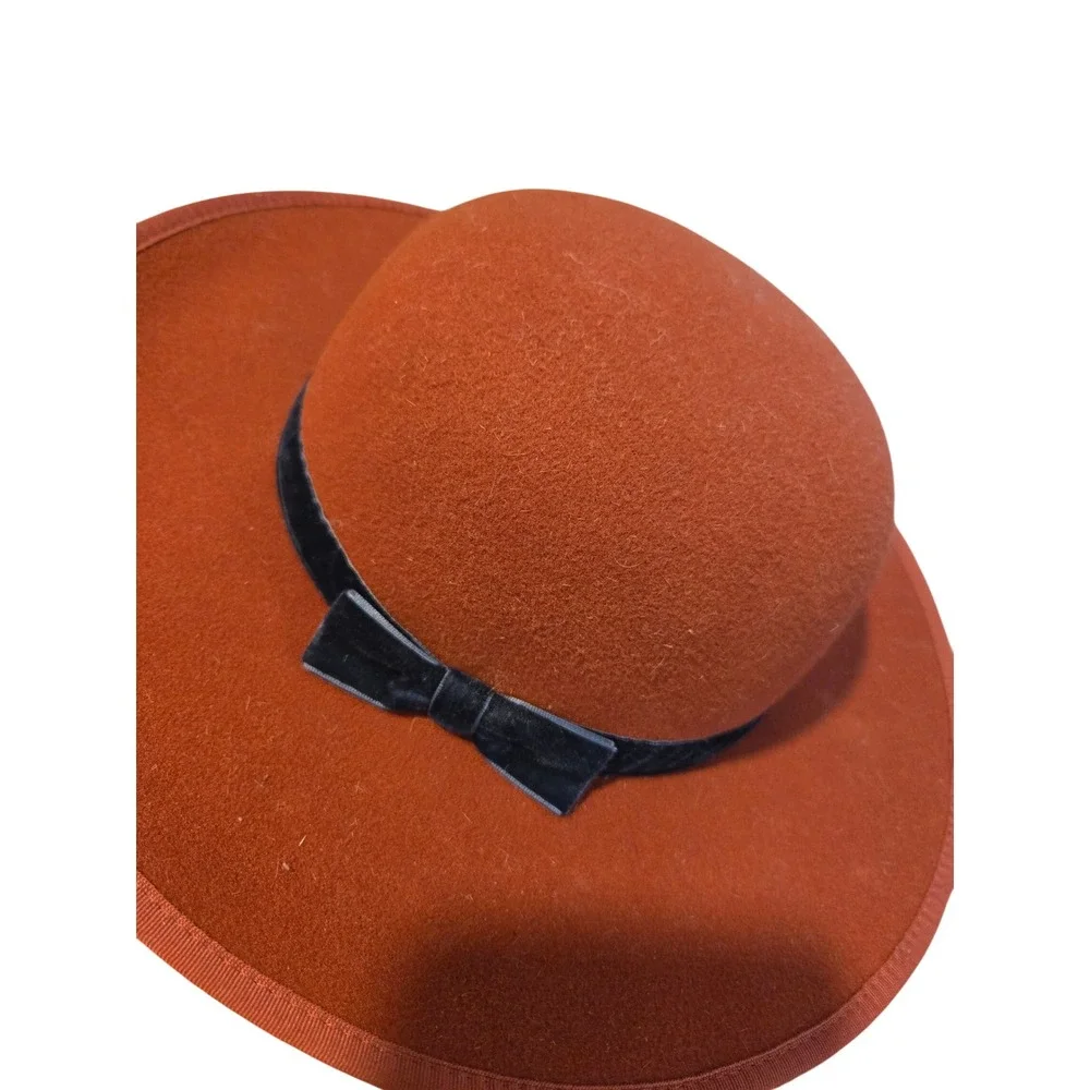 Janie and Jack Kids Hat, Rust Felt Bow, Girls Size 4 to 5, Elegant Autumn Preppy